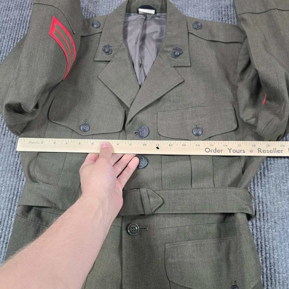 WWII Era USMC Enlisted Service Coat 44S Wool Sgt‎ Chevron Patches Green Vintage